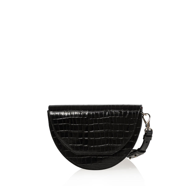 JOANNA MAXHAM Lune Saddle Bag in Black Croco