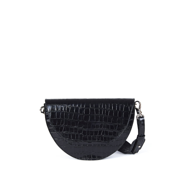 JOANNA MAXHAM Lune Saddle Bag in Black Croco