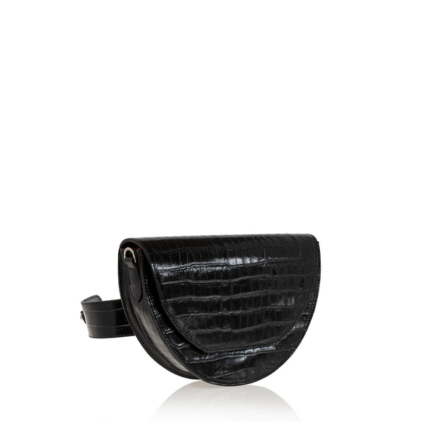 JOANNA MAXHAM Lune Saddle Bag in Black Croco