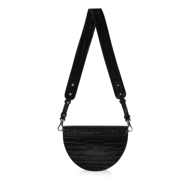 JOANNA MAXHAM Lune Saddle Bag in Black Croco