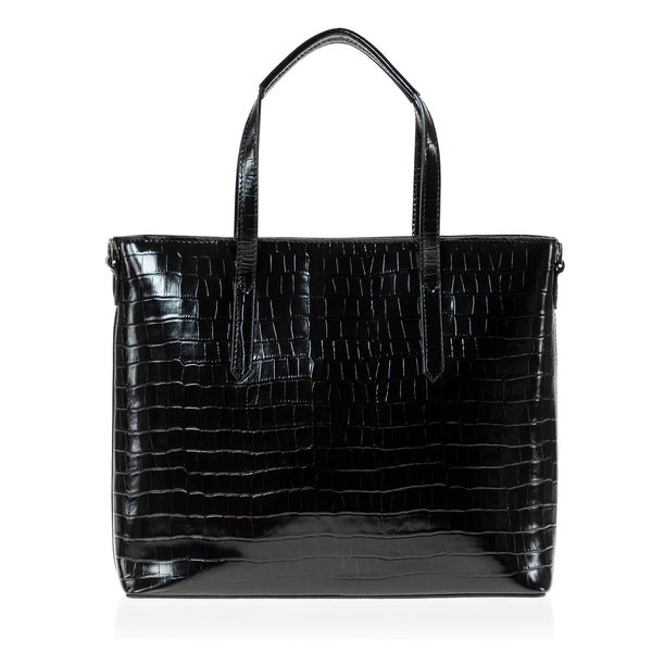 Cabas Tote Bag (Black Croc-Embossed)