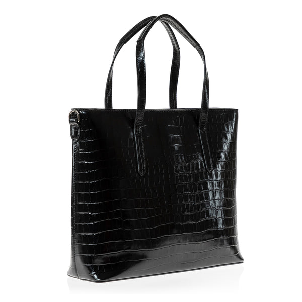 Cabas Tote Bag (Black Croc-Embossed)