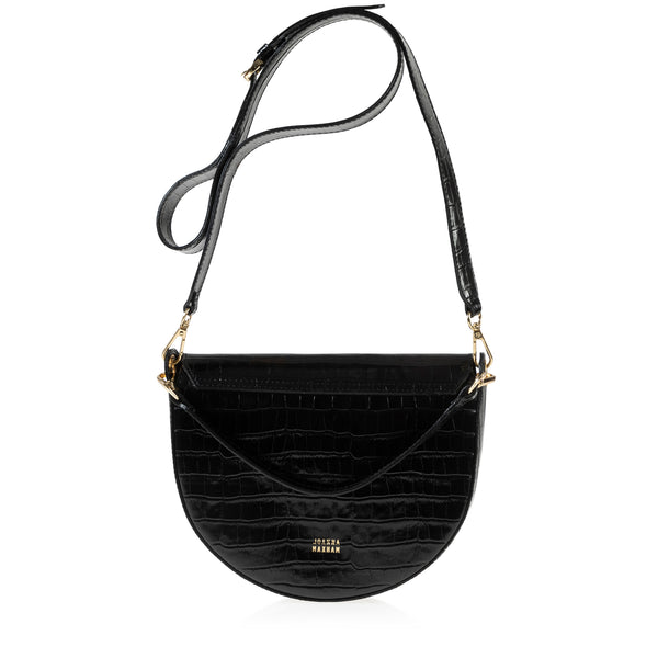 Forget Me Not Saddle Bag (Black Croc-Embossed)